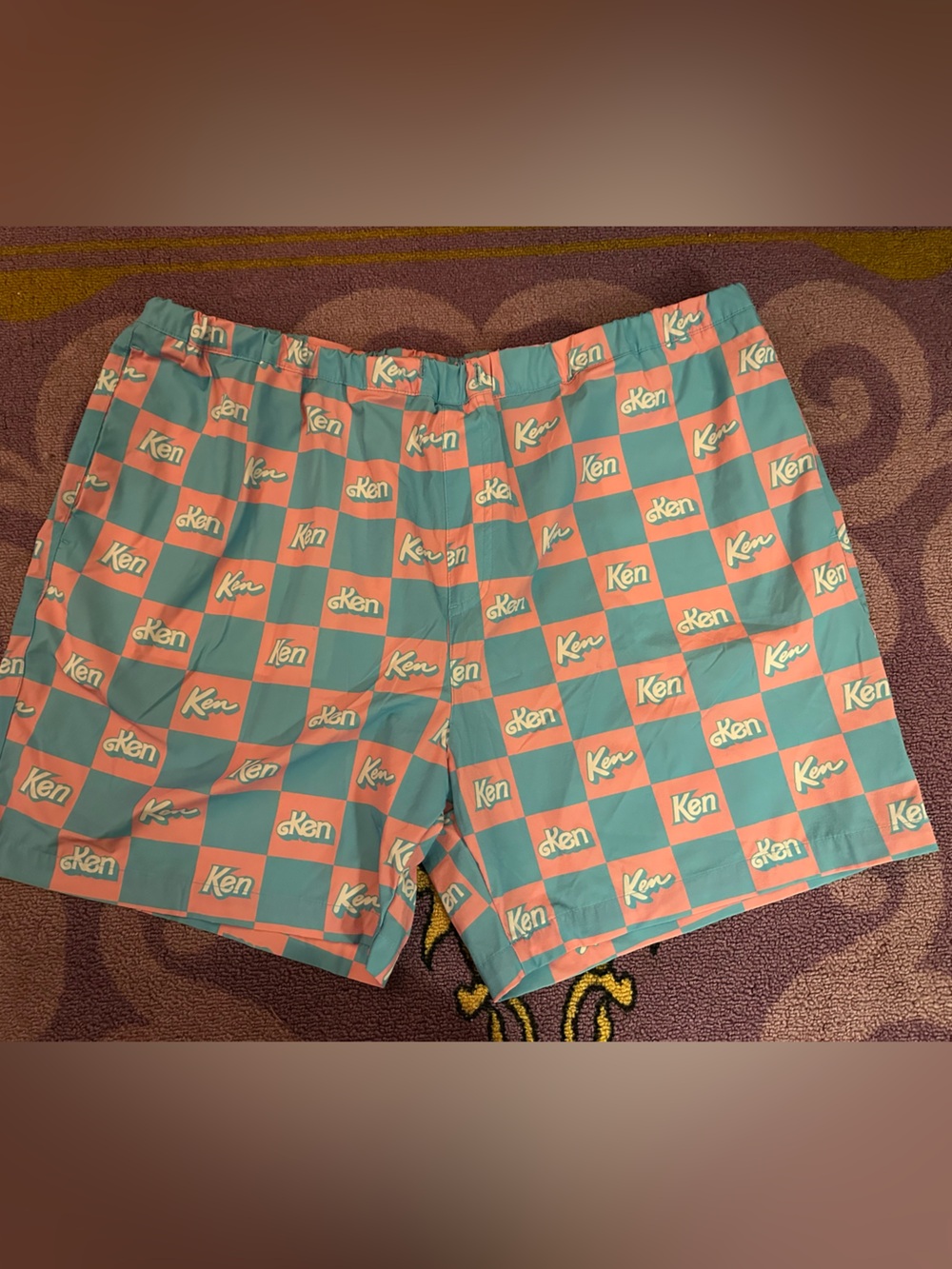 Ken Logo Checkerboard Shorts - Teal & Coral